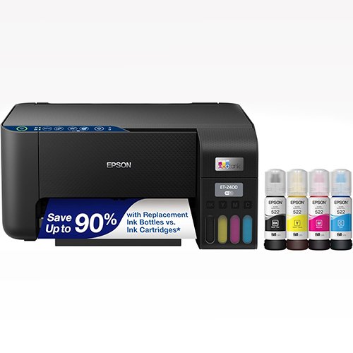 Epson EcoTank ET-2400 Wireless Color All-in-One Cartridge-Free Supertank Printer with Scan and Copy – Easy, Everyday Home Printing, Black